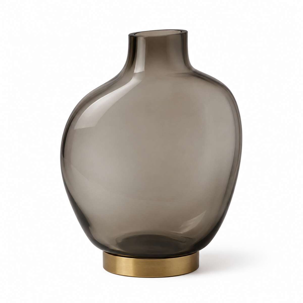 Vaso Sienne em Vidro Fumê com Base em Latão
