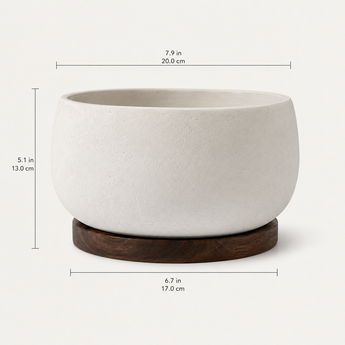 Cachepot Valmont em Cerâmica Texturizada com Base em Nogueira