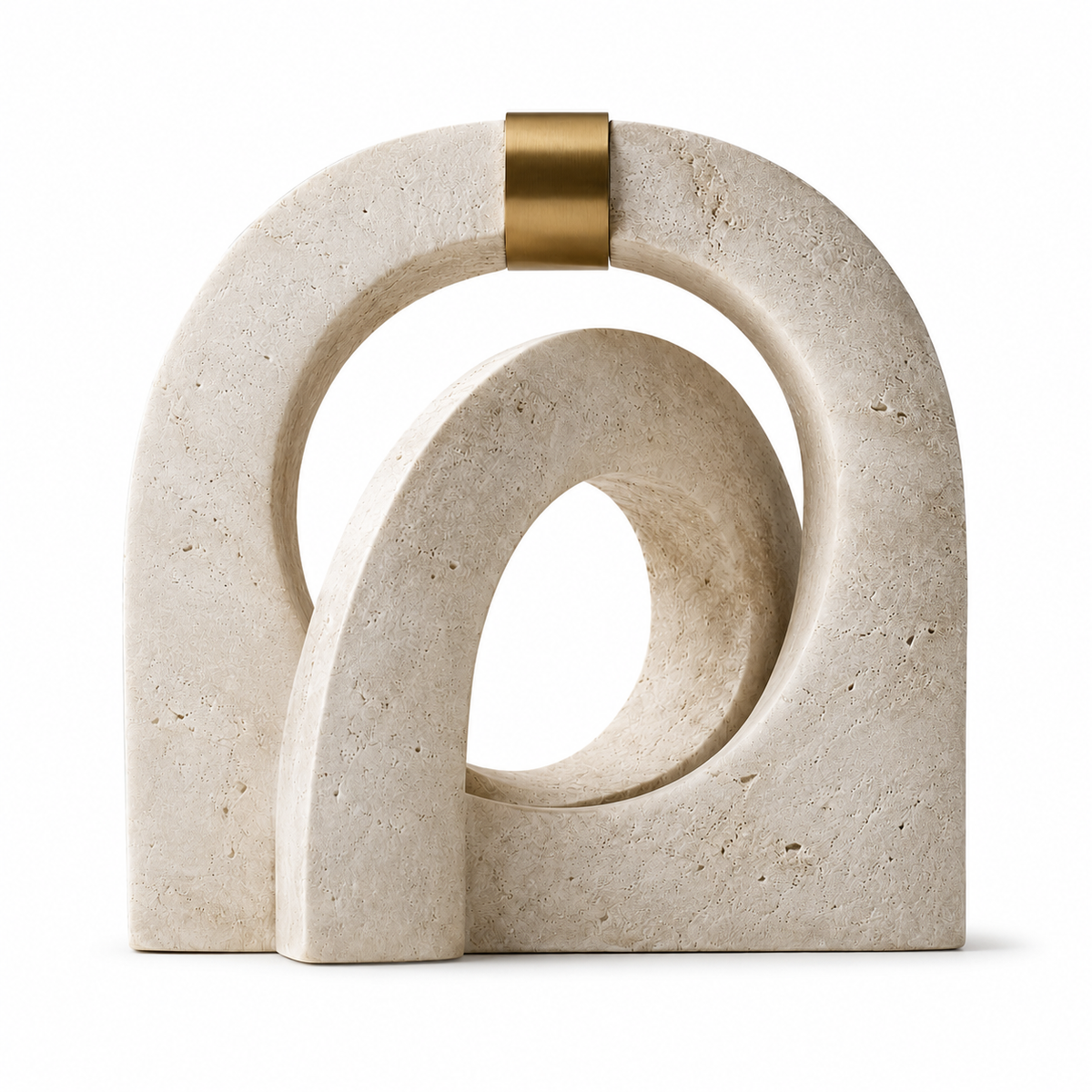 Escultura Aurèle em Travertino com Detalhe em Latão
