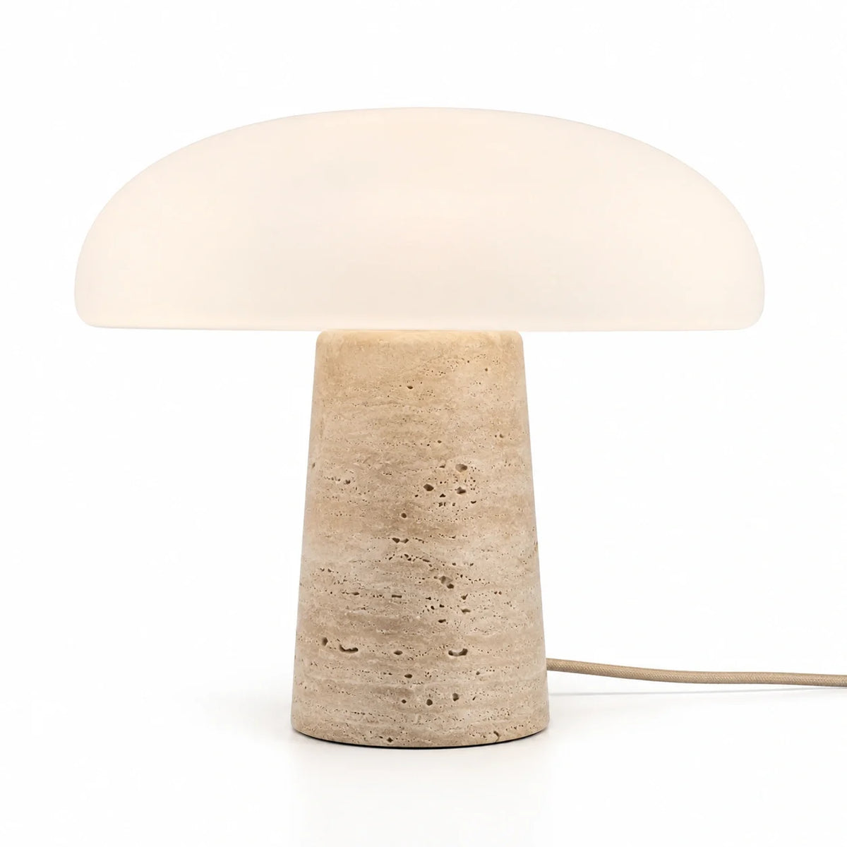 Luminária de Mesa Cala em Travertino Natural e Vidro Opalino