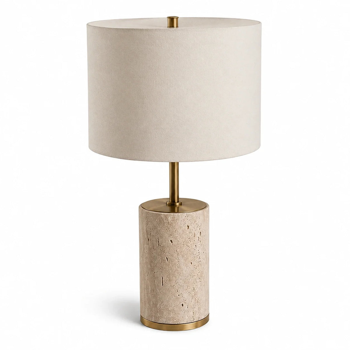 Luminária de Mesa Élin em Travertino e Linho