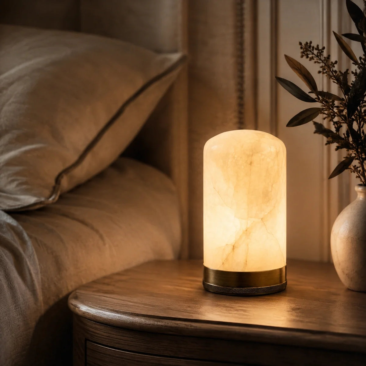 Luminária Portátil Éloise em Alabastro Natural e Latão
