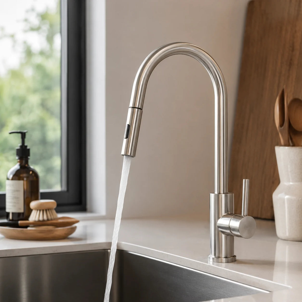 Torneira Monocomando para Cozinha Rivelle em Aço Inox Escovado
